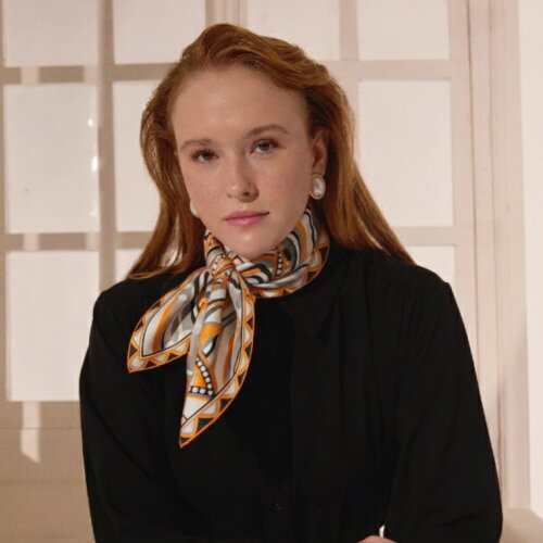 Orange Optical Art Pattern Twill Silk Square Scarf - Vismara