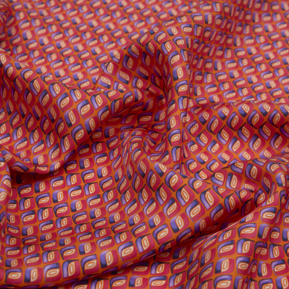 Orange Prism Retro Patterned Twill Silk Square Scarf - Vismara