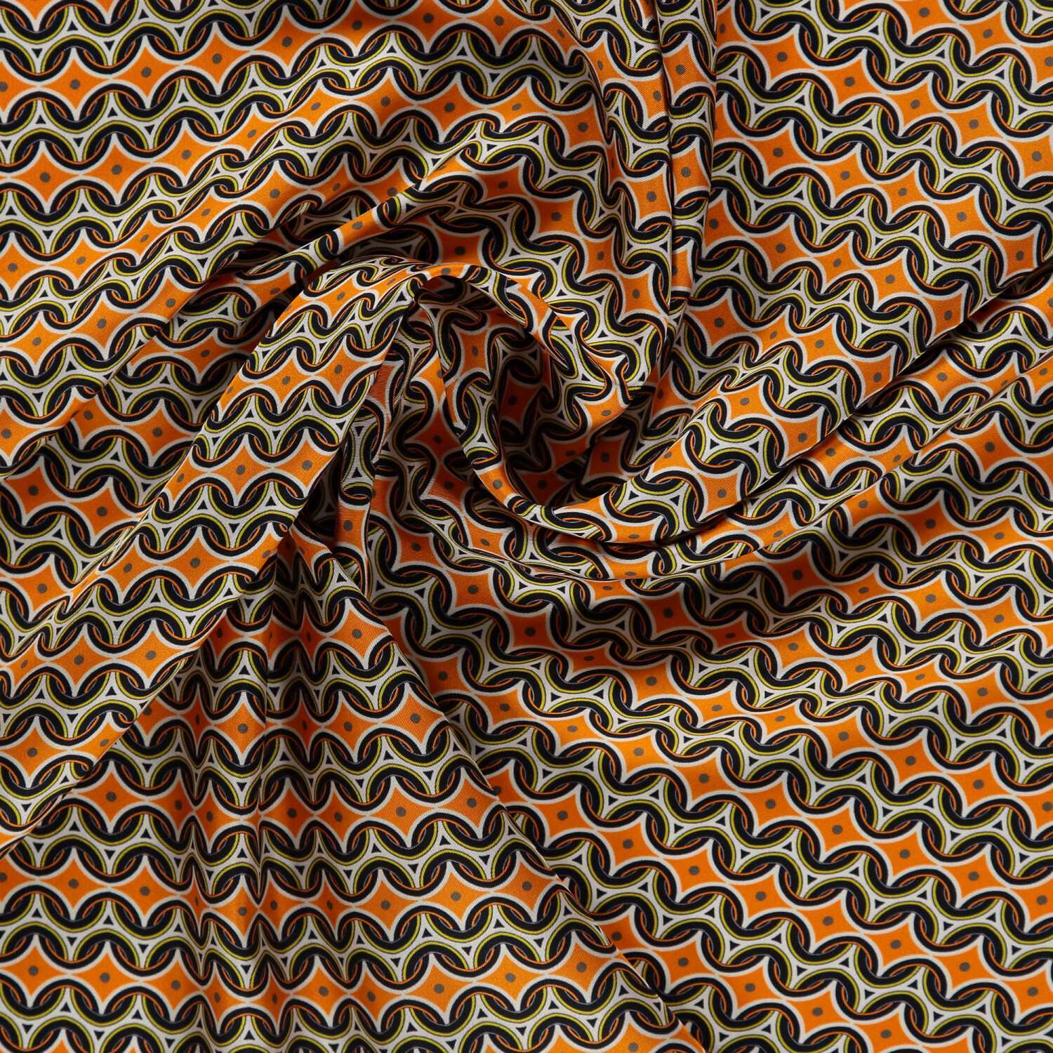 Orange Retro Pattern Twill Silk Square Scarf - 2