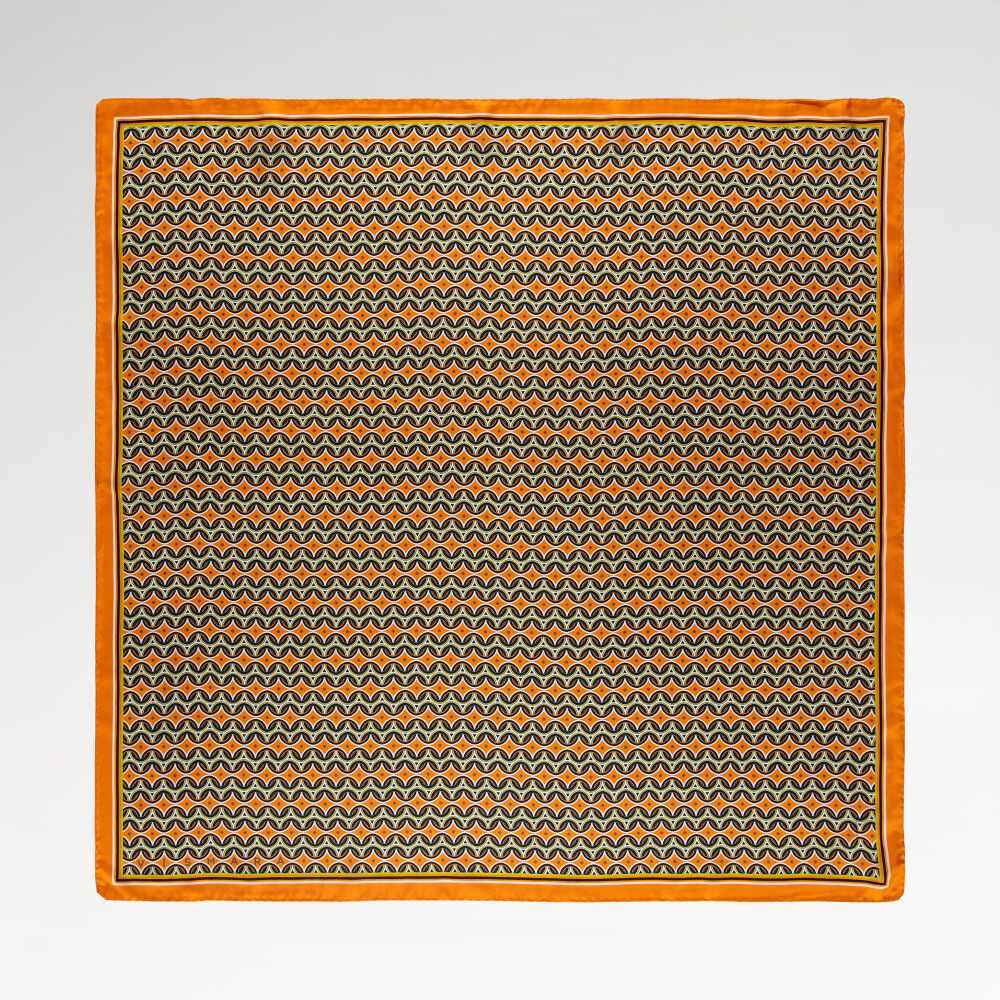 Orange Retro Pattern Twill Silk Square Scarf