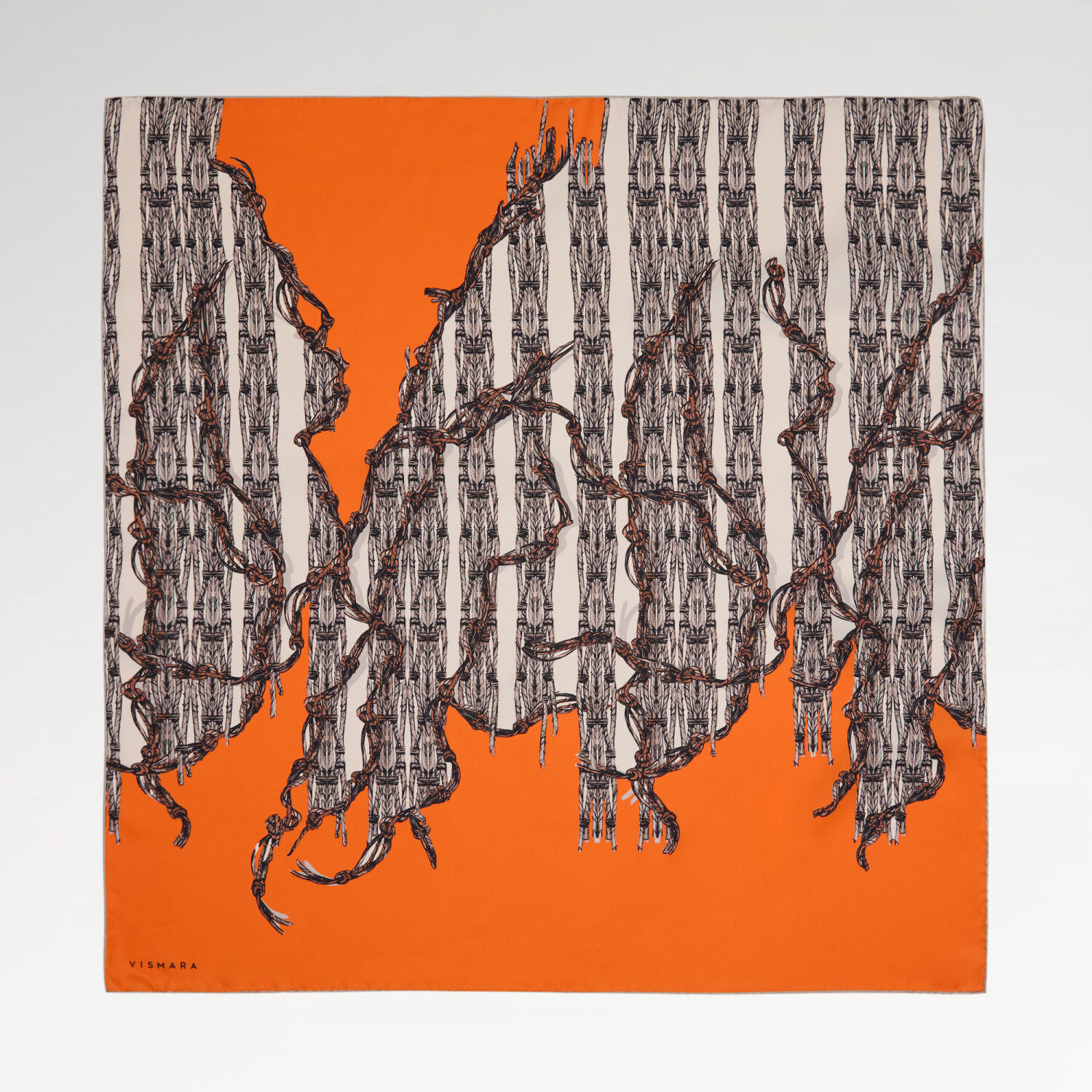 Orange Rope Pattern Twill Silk Square Scarf - 1