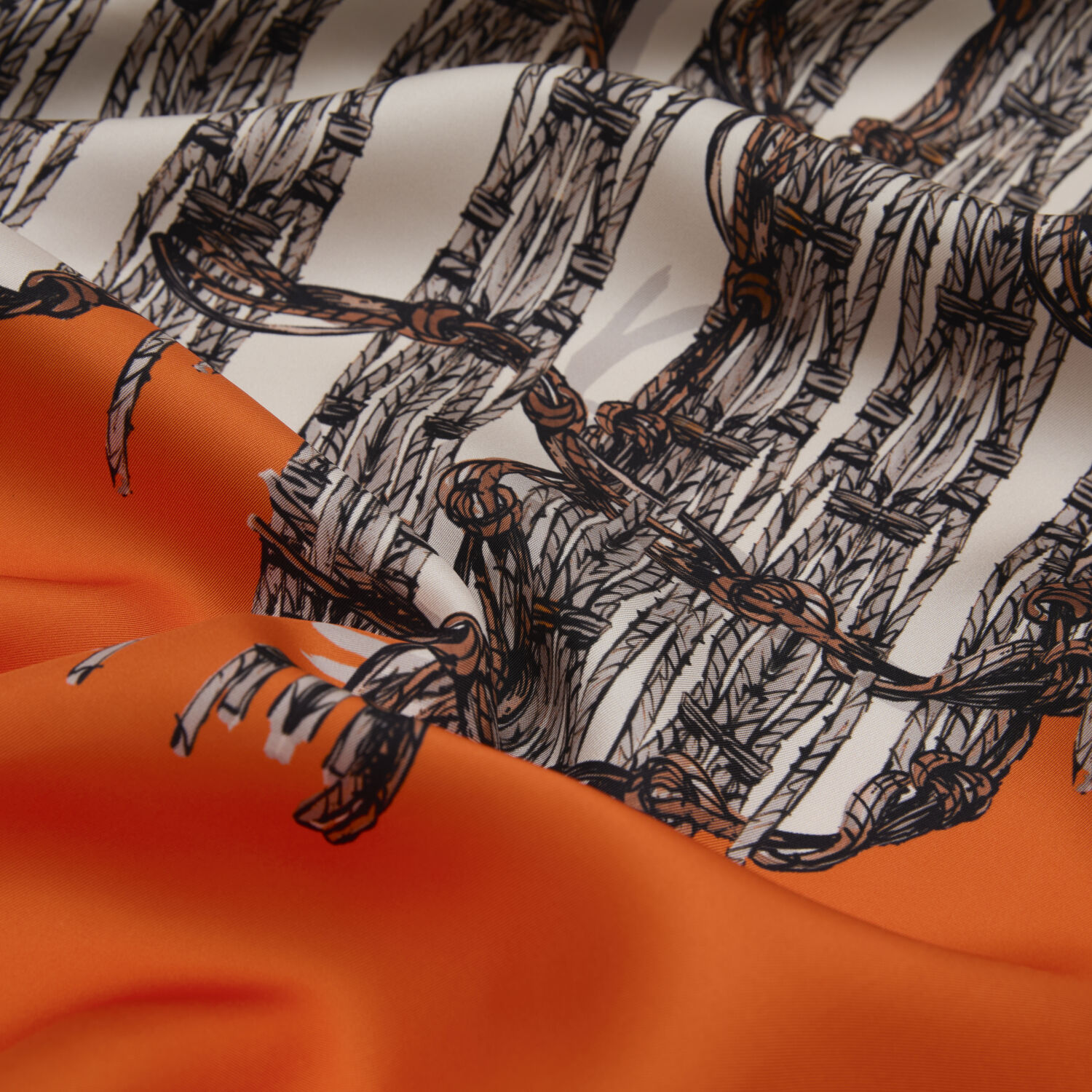 Orange Rope Pattern Twill Silk Square Scarf - 2