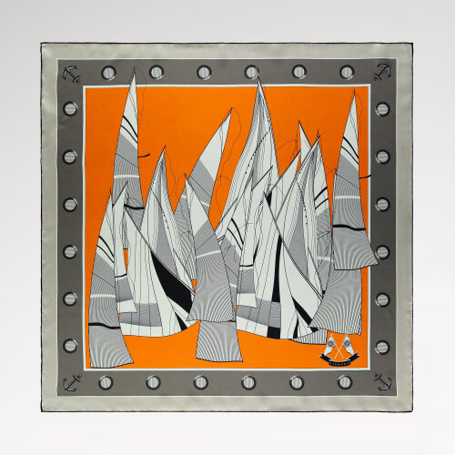 Orange Sail Patterned Silk Square Scarf
