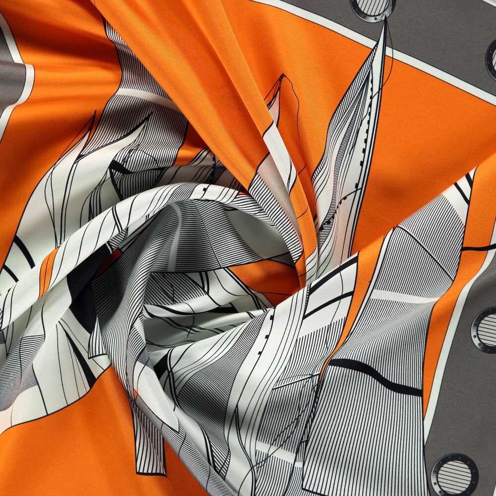 Orange Sail Patterned Silk Square Scarf - 2