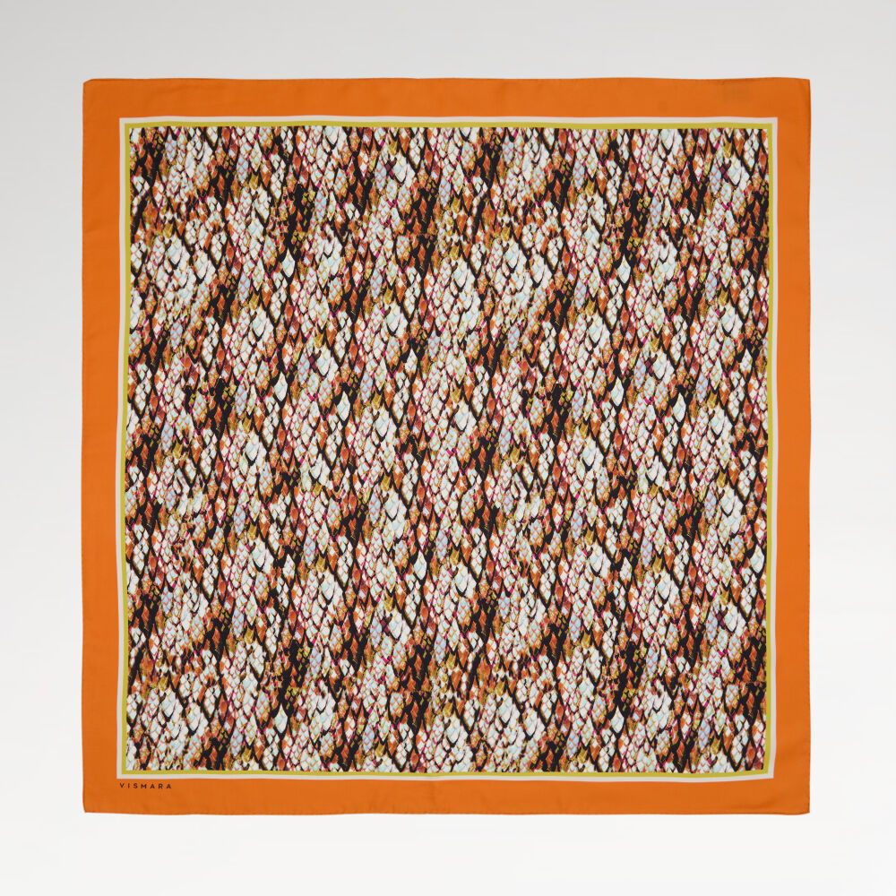 Orange Snake Patterned Twill Silk Square Scarf