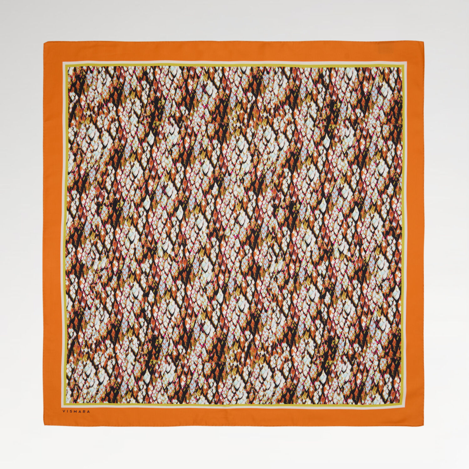 Orange Snake Patterned Twill Silk Square Scarf - 1