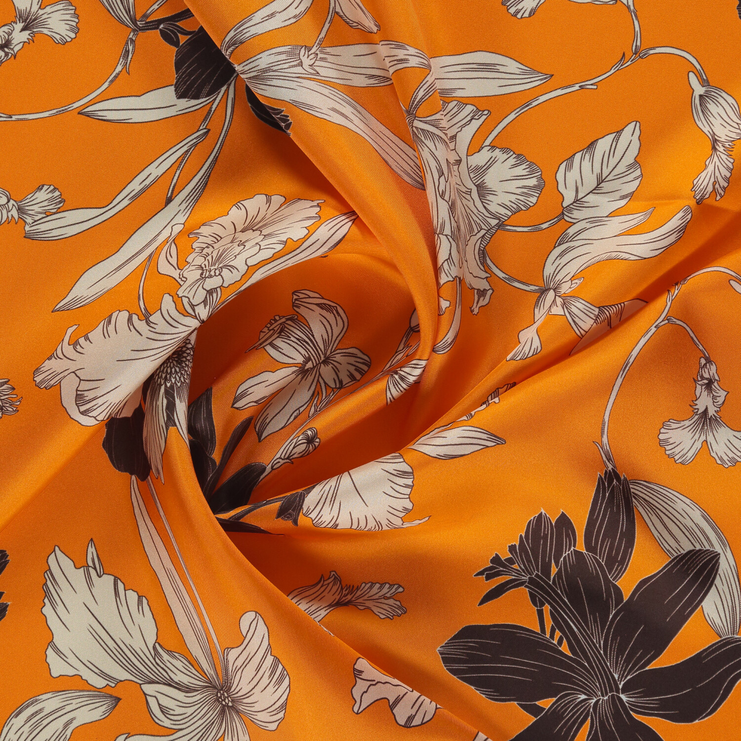 Orange Stilltone Pattern Twill Silk Square Scarf - 2