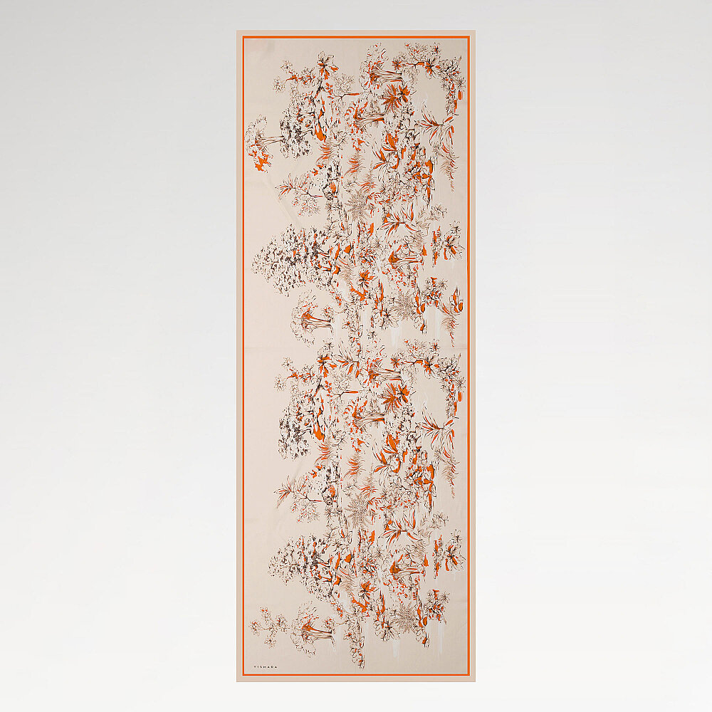 Orange Toile Garden Pattern Silk Scarf - 2