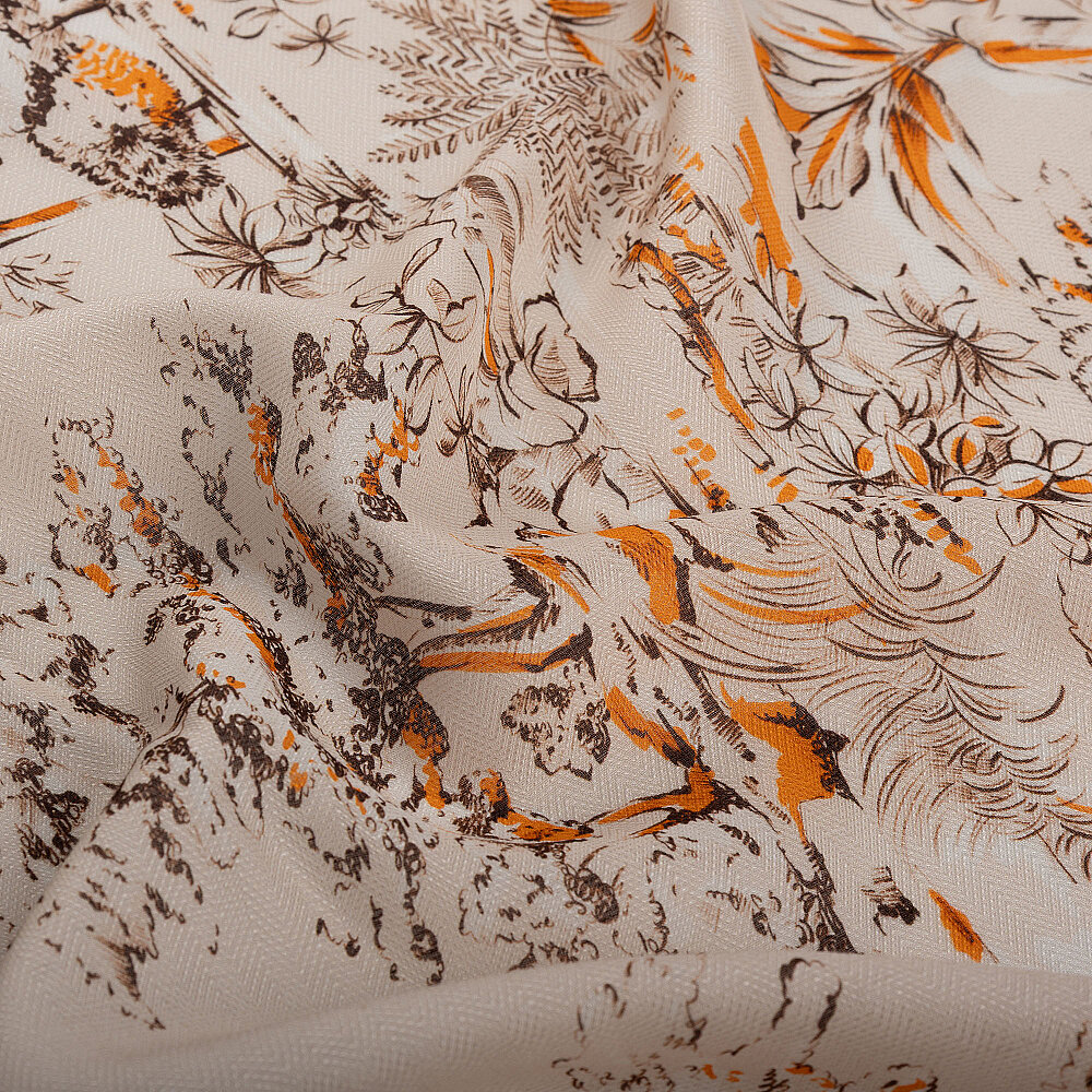 Orange Toile Garden Pattern Silk Scarf - 3