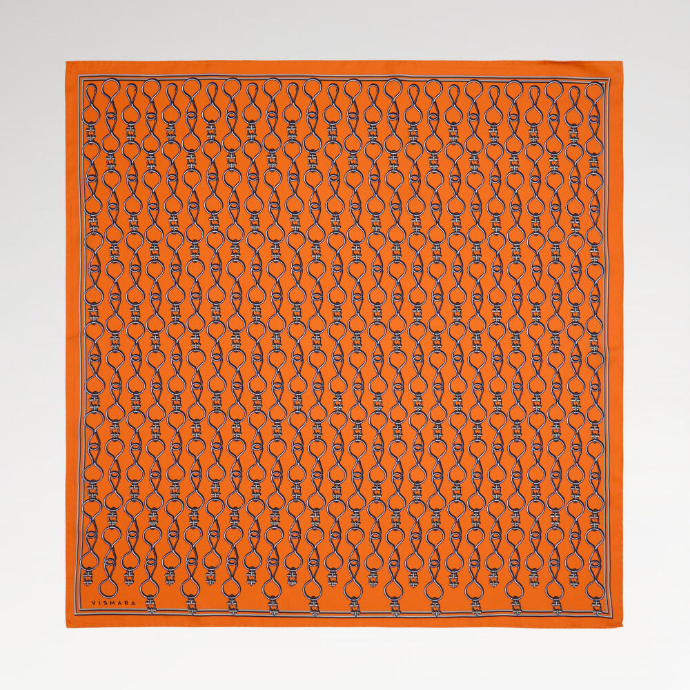 Orange Vector Chain Pattern Twill Silk Square Scarf