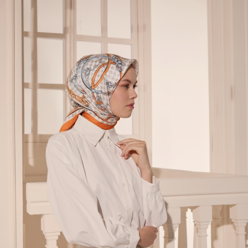 Orange Vismara Harness Patterned Twill Silk Square Scarf - Vismara