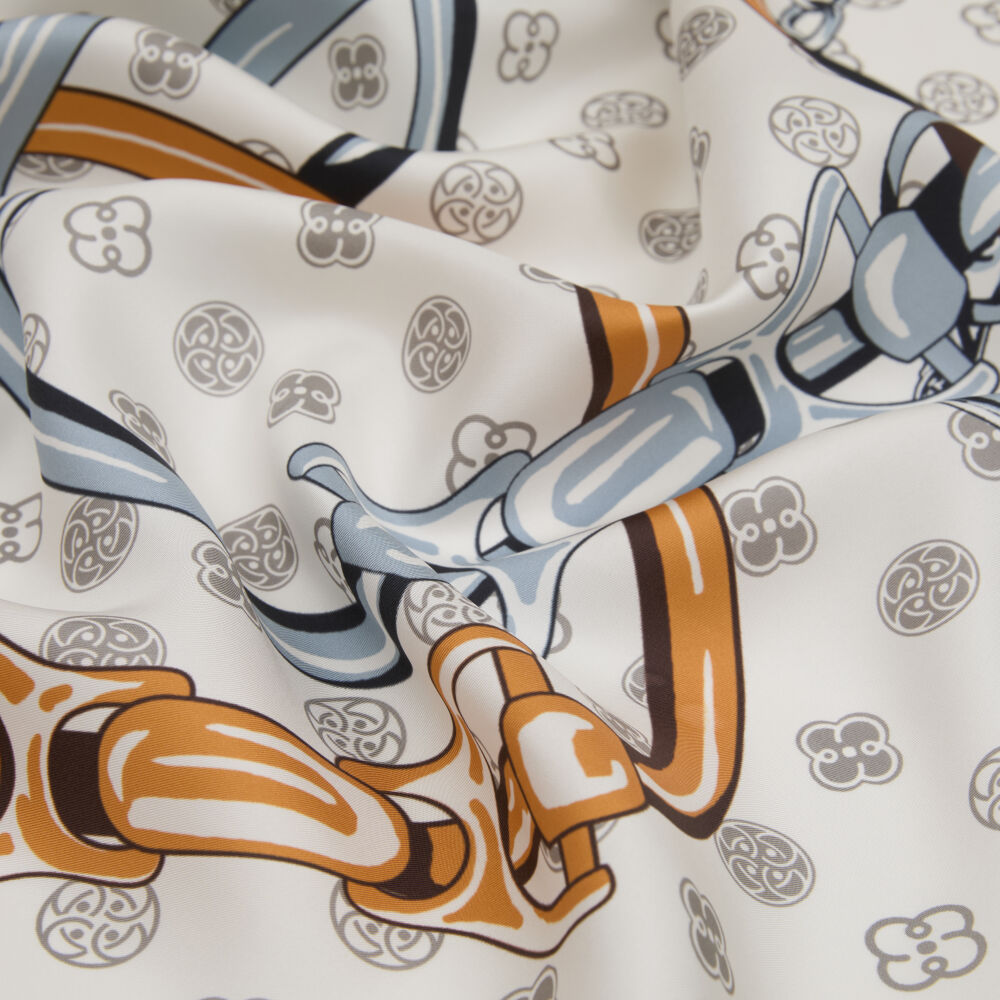 Orange Vismara Harness Patterned Twill Silk Square Scarf - Vismara