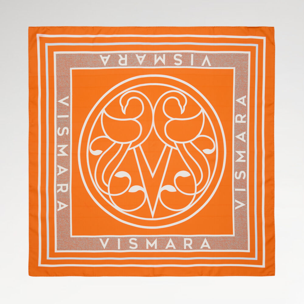 Orange Vismara Swan Pattern Twill Silk Square Scarf