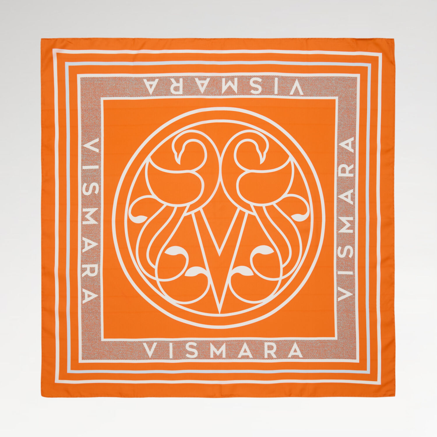 Orange Vismara Swan Pattern Twill Silk Square Scarf - 1