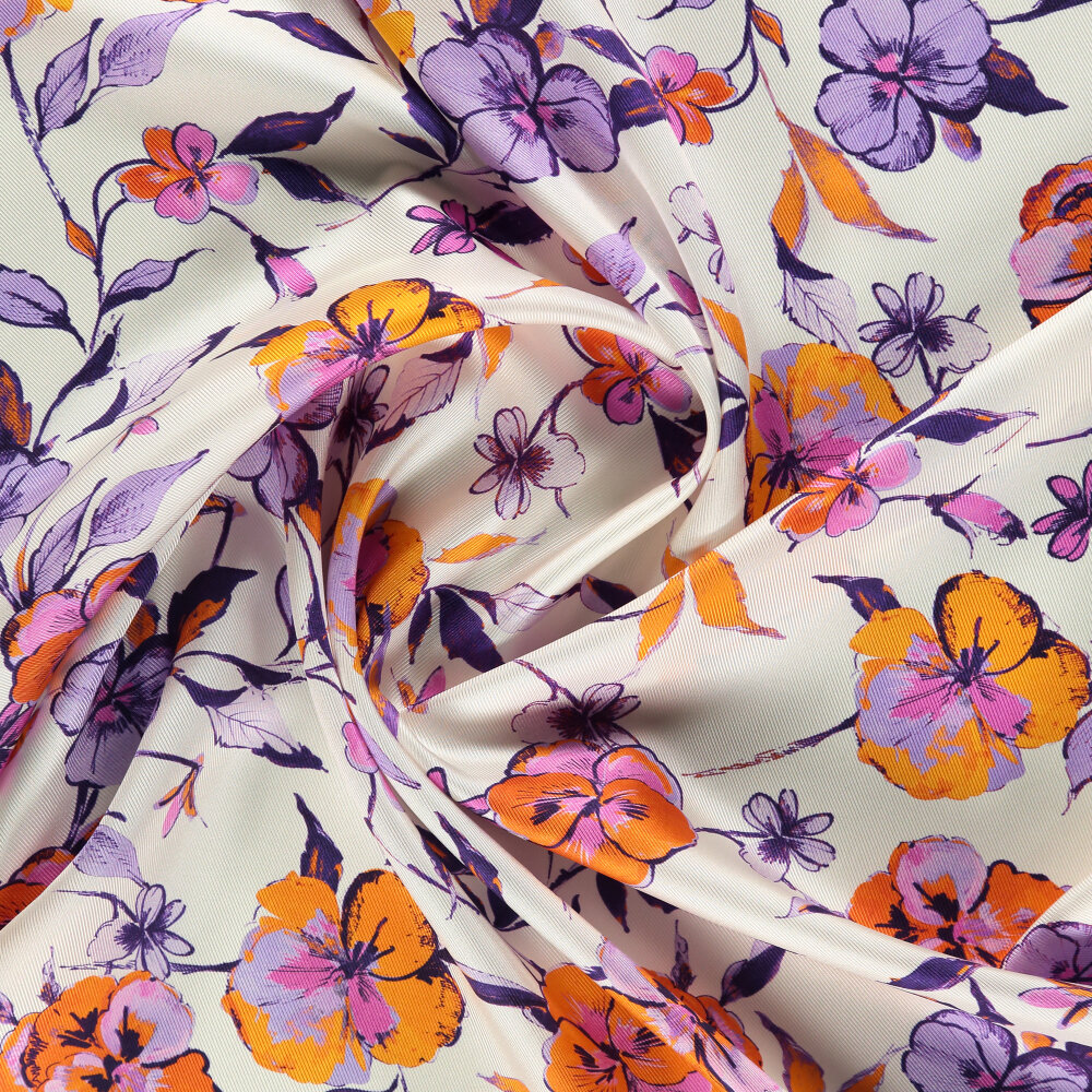 Orange Wildflower Patterned Silk Square Scarf - 2