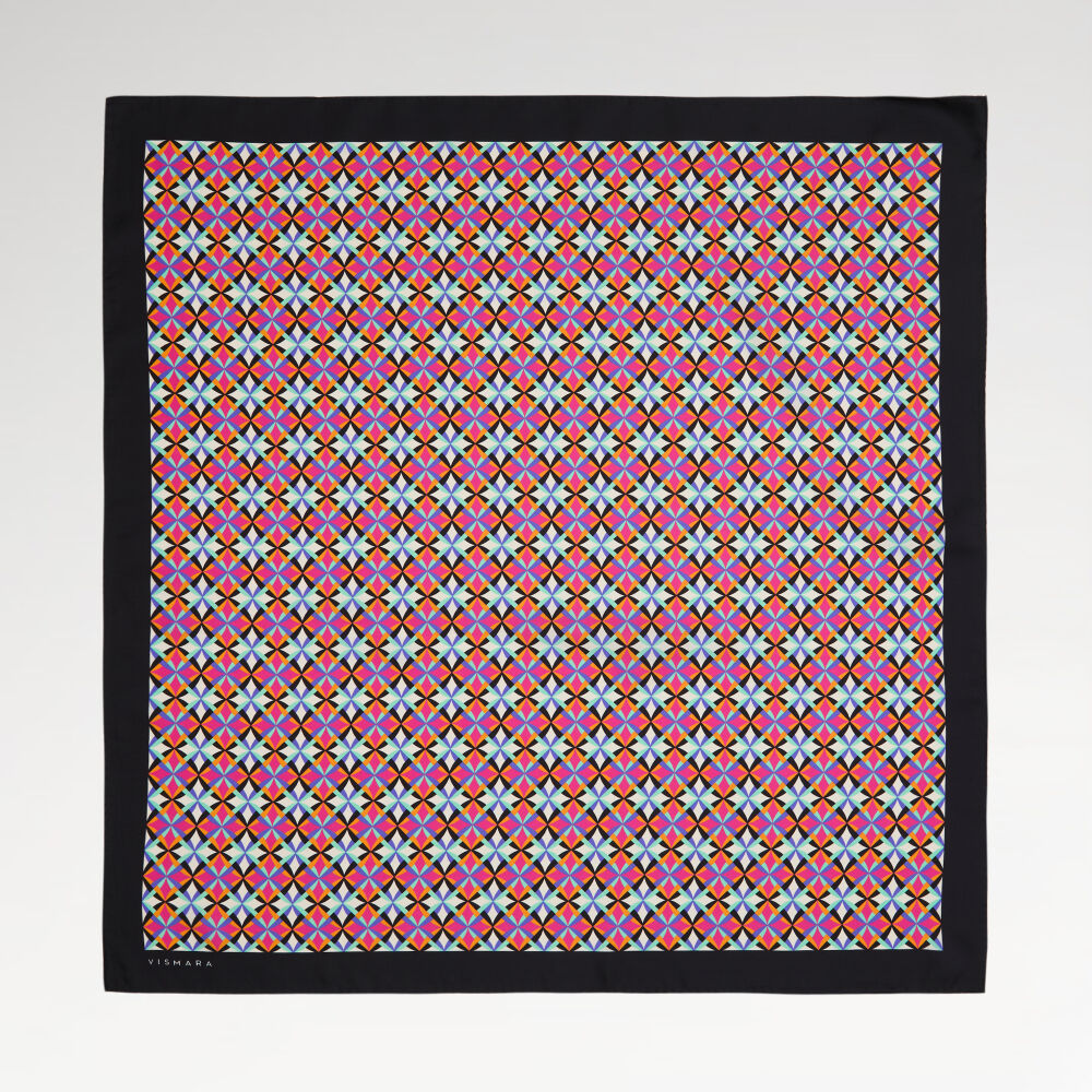 Pembe Diamond Line Retro Desen Twill İpek Eşarp