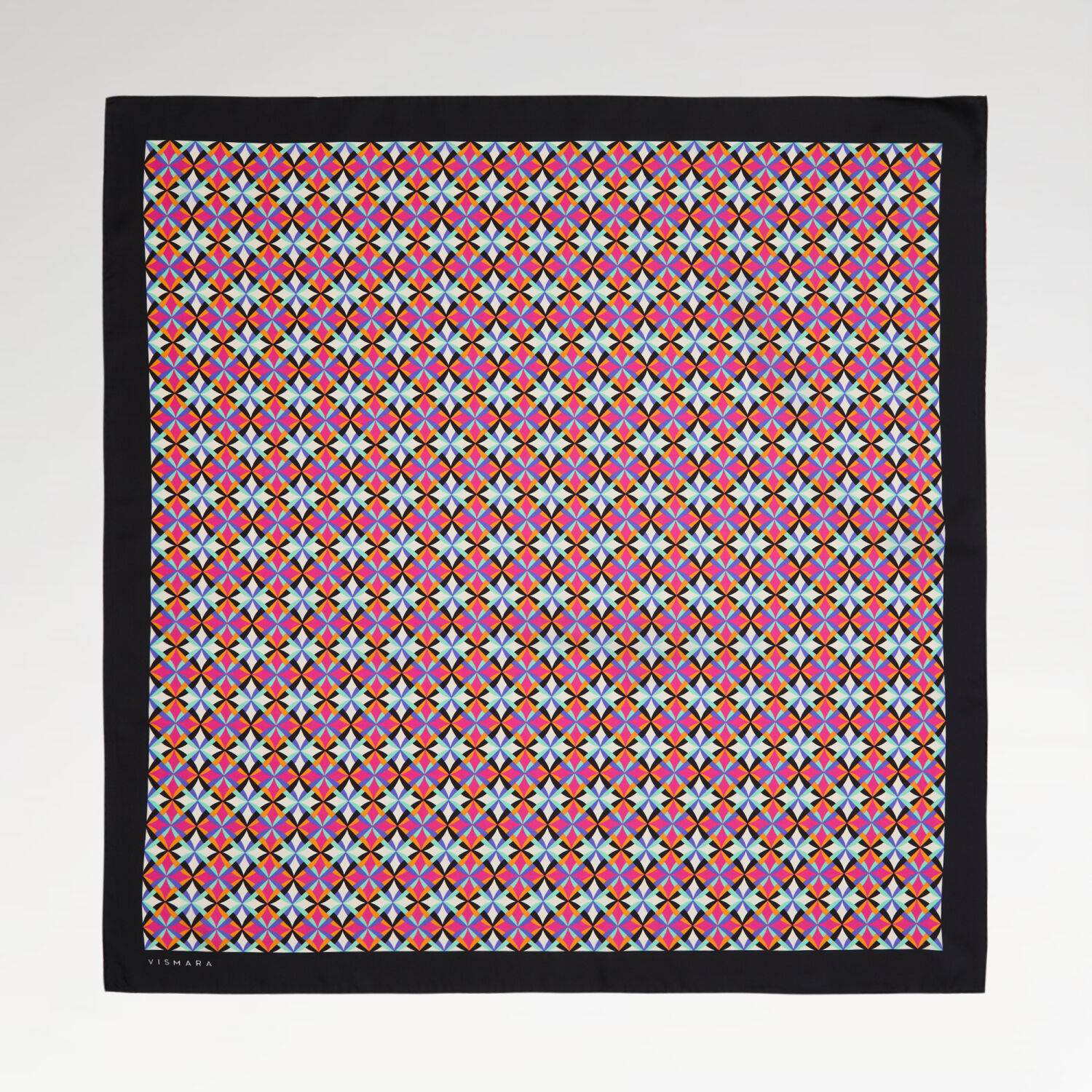 Pembe Diamond Line Retro Desen Twill İpek Eşarp - 1