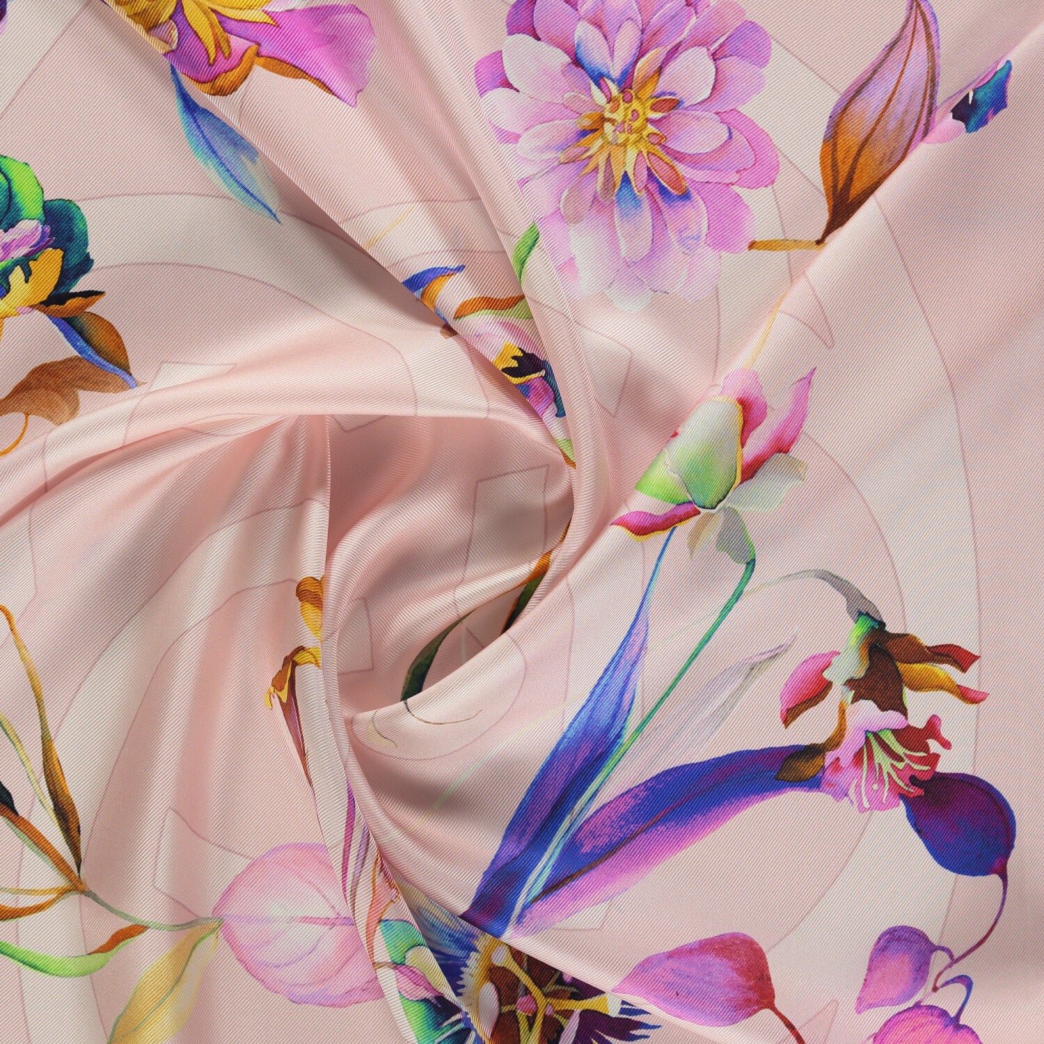 Pembe Flora Sembol Desen Twill İpek Eşarp - 2