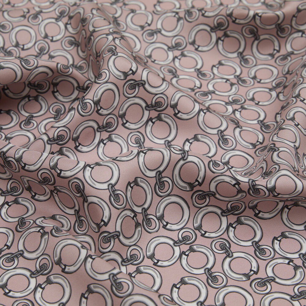 Pembe Halkalı Zincir Desen Twill İpek Eşarp - Vismara