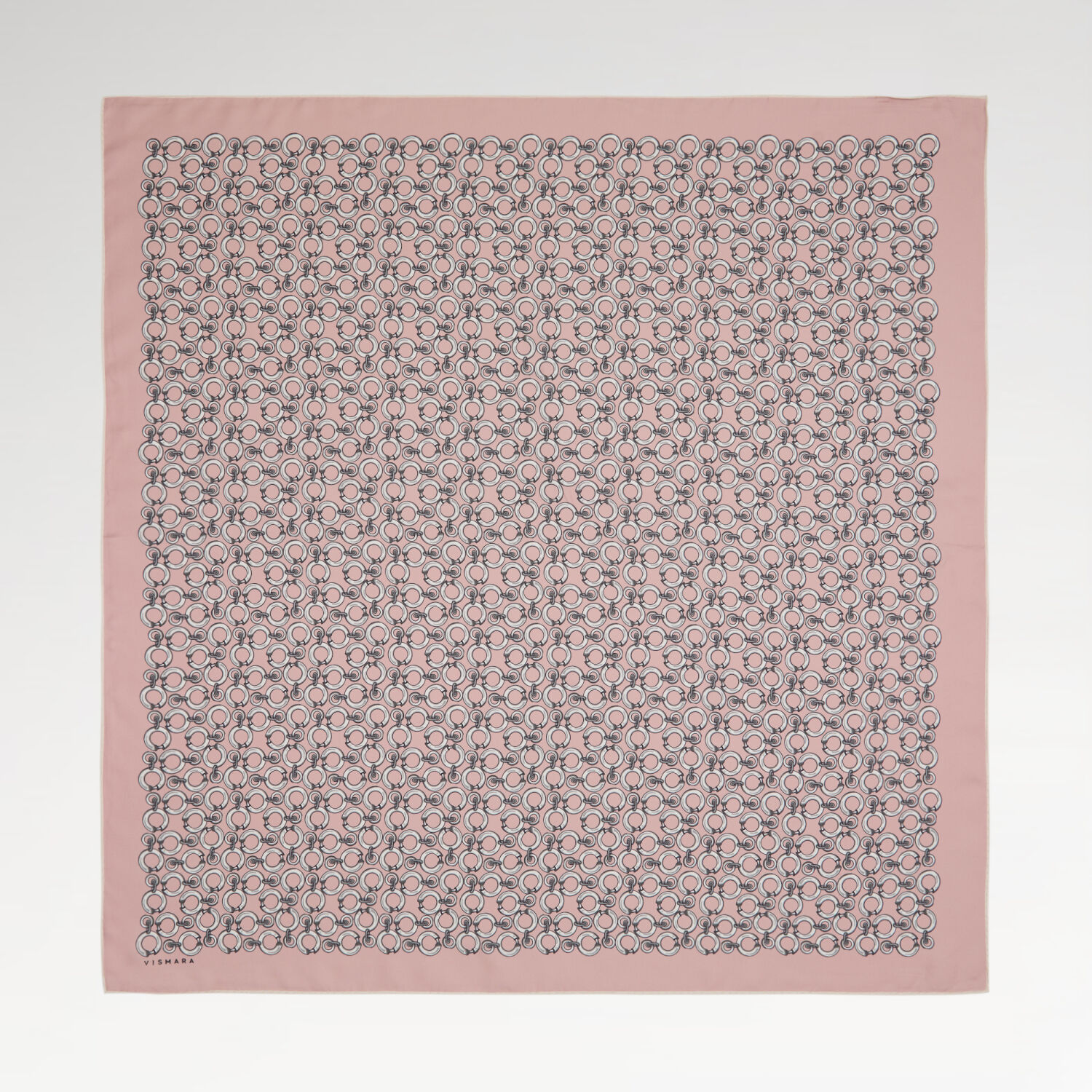 Pembe Halkalı Zincir Desen Twill İpek Eşarp - 1