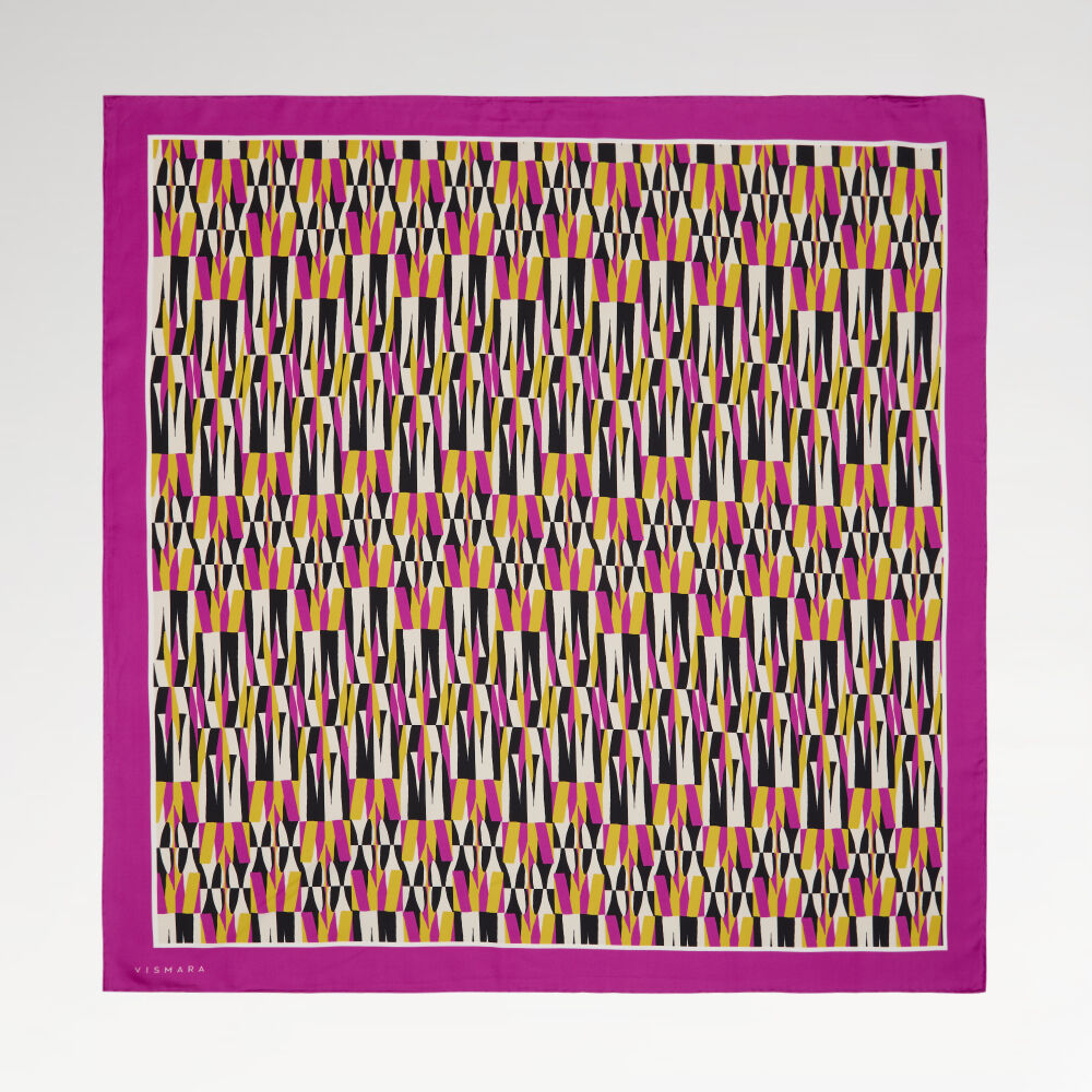 Pembe İkat Retro Desenli Twill İpek Eşarp