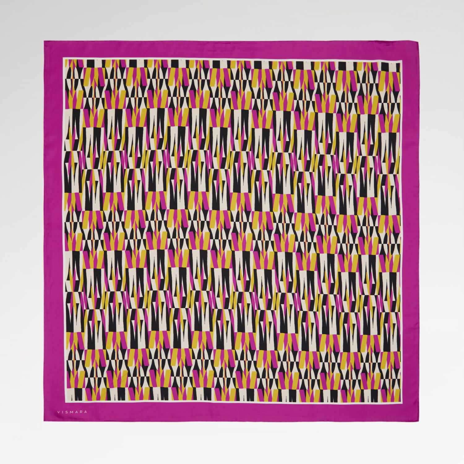 Pembe İkat Retro Desenli Twill İpek Eşarp - 1