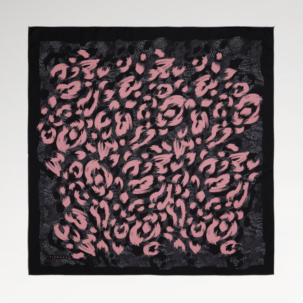Pembe Leopar Desenli Twill İpek Eşarp