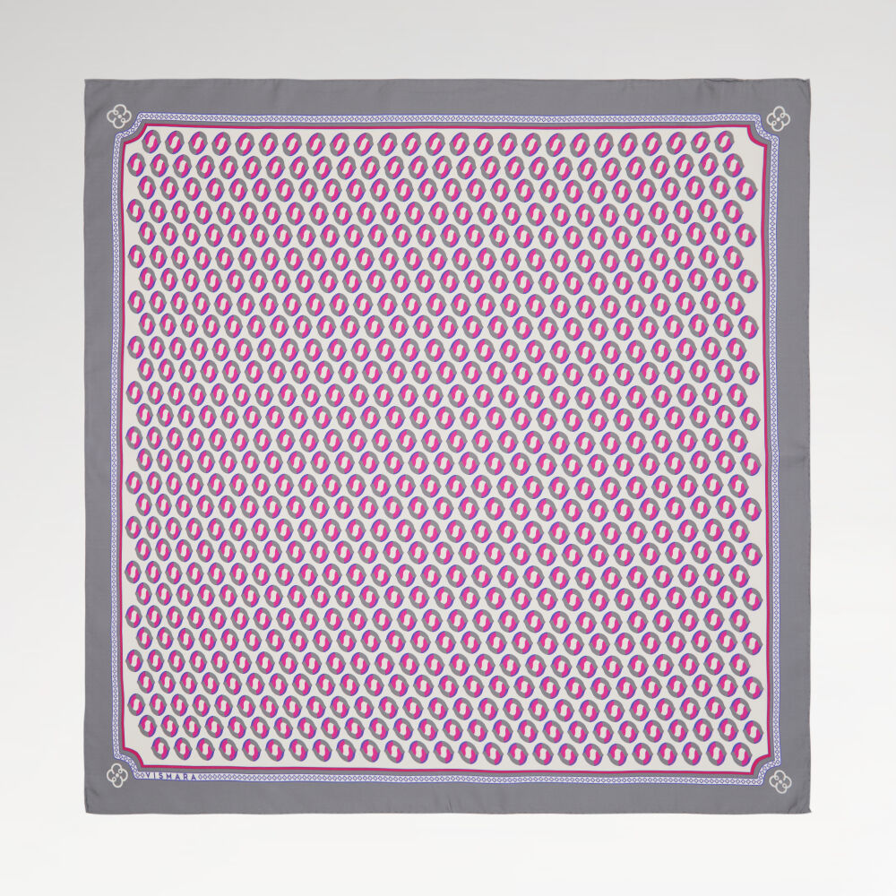 Pembe Modern Geometrik Desenli Twill İpek Eşarp