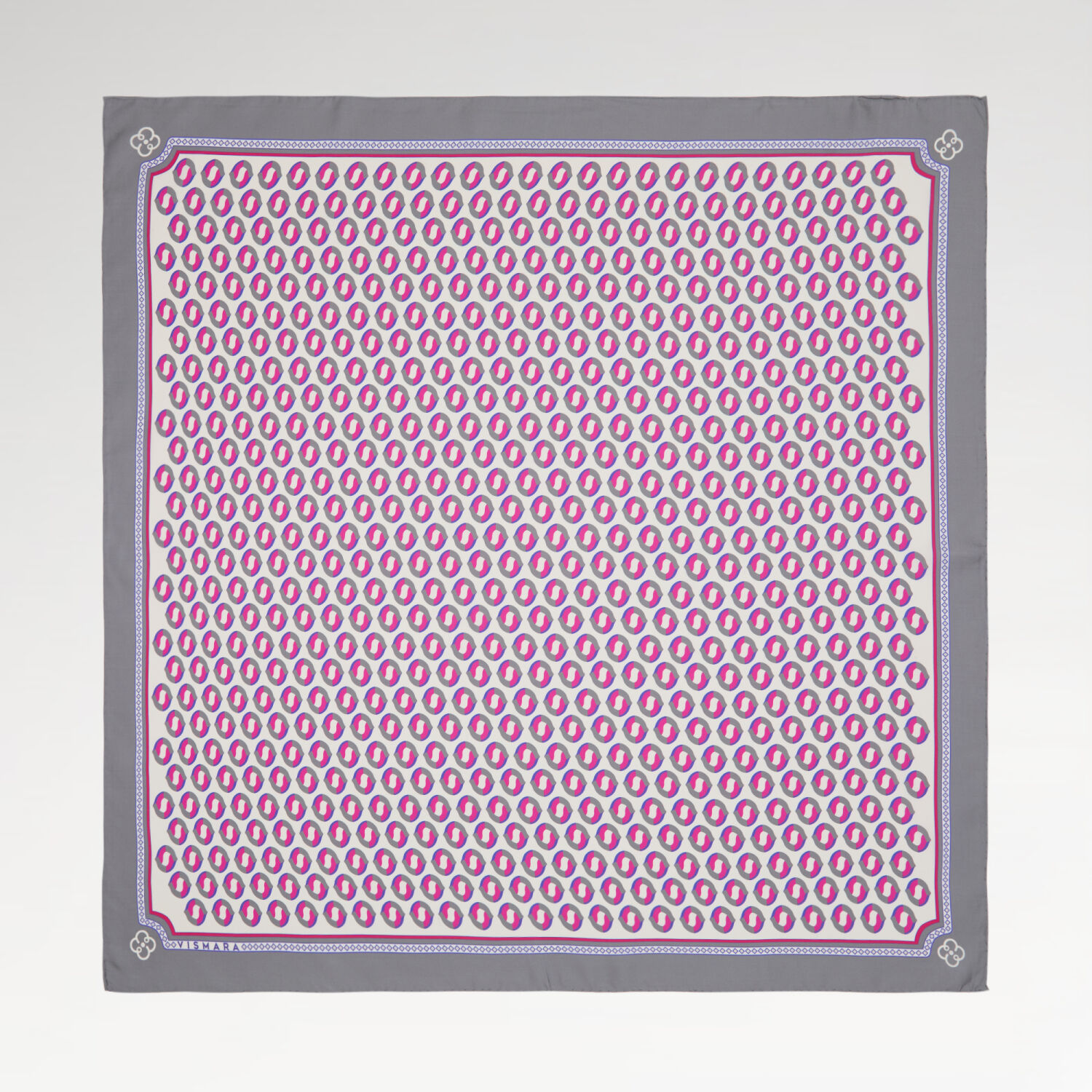 Pembe Modern Geometrik Desenli Twill İpek Eşarp - 1
