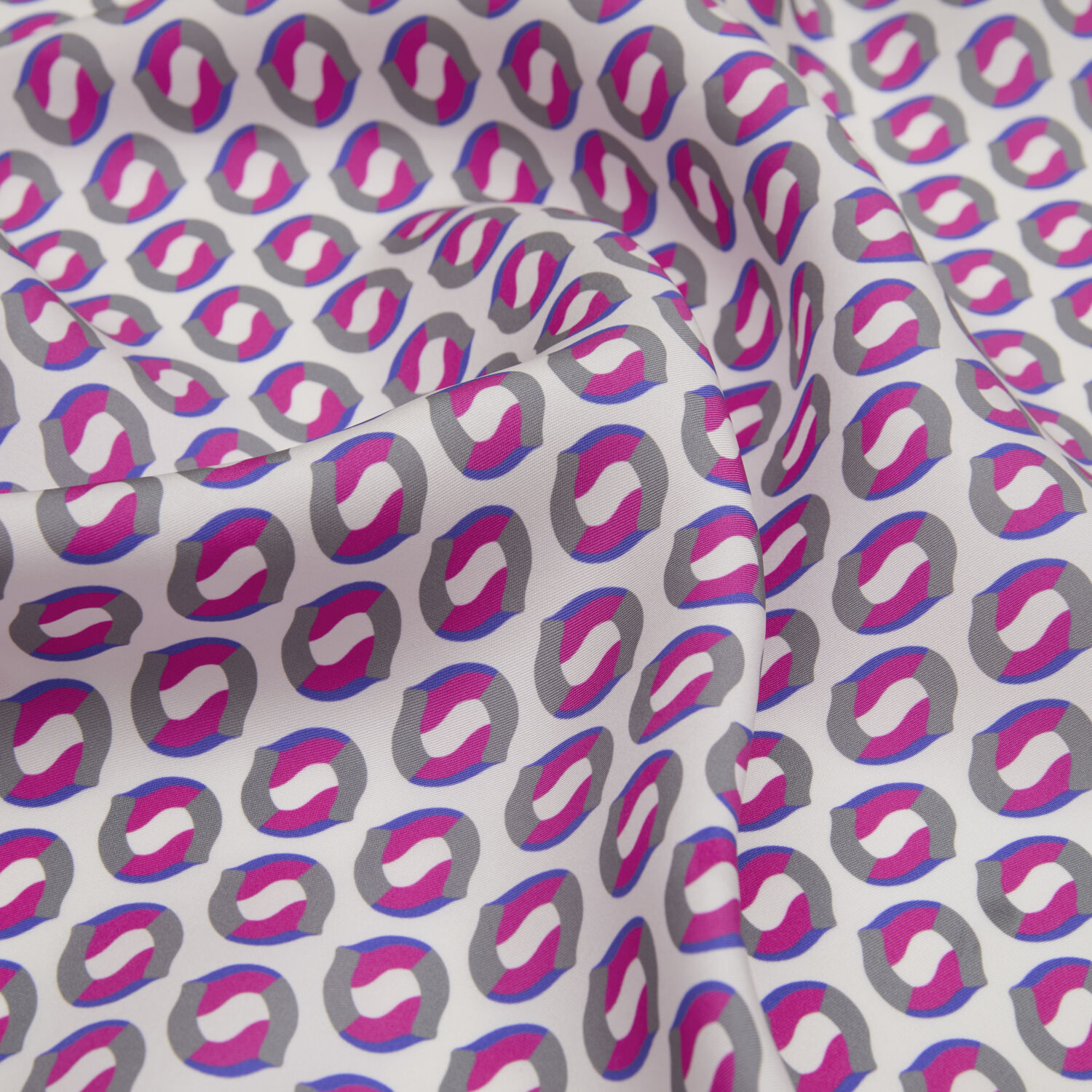 Pembe Modern Geometrik Desenli Twill İpek Eşarp - 2