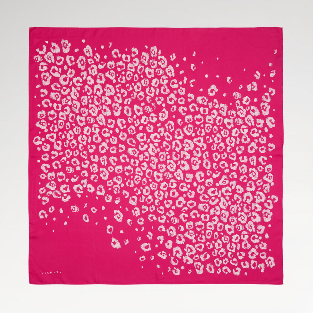 Pembe Modern Leopar Doku Desenli Twill İpek Eşarp