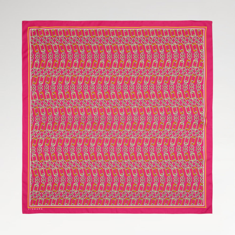 Pembe Modern Zincir Desen Twill İpek Eşarp