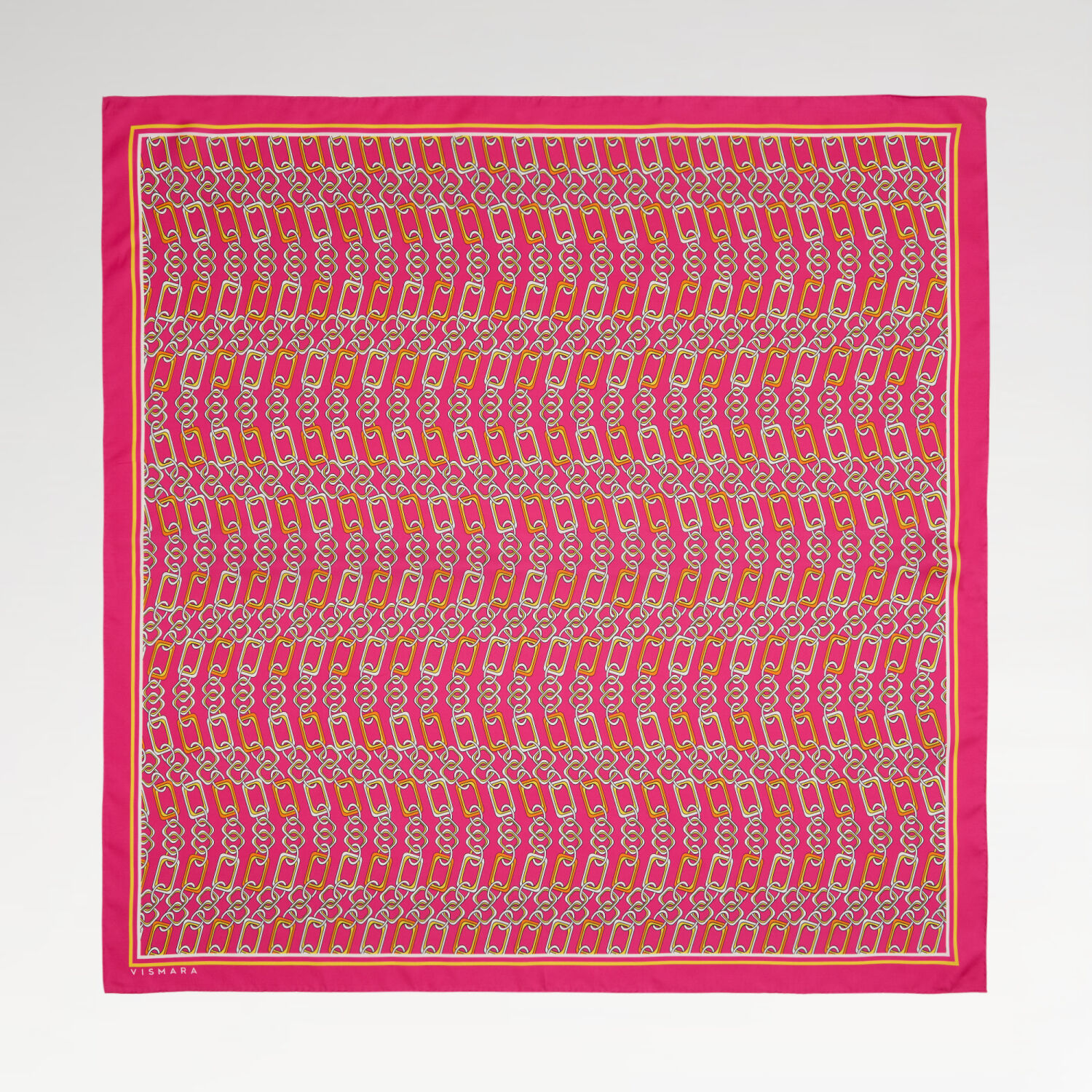 Pembe Modern Zincir Desen Twill İpek Eşarp - 1