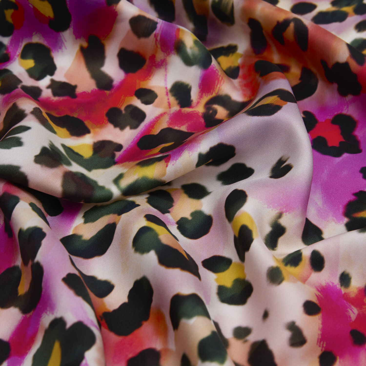 Pembe Sanatsal Leopar Desenli Twill İpek Eşarp - 2