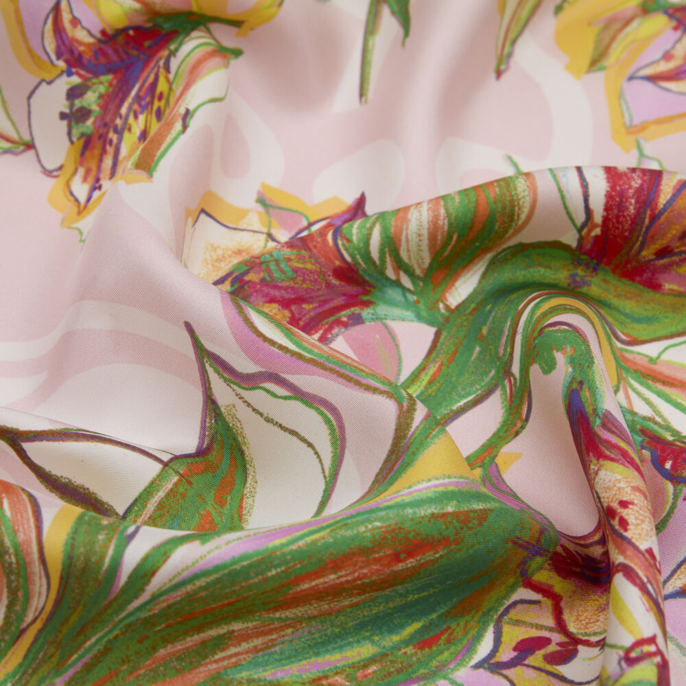 Pembe Vismara Monogram Lilyum Çiçek Desenli Twill İpek Eşarp - Vismara