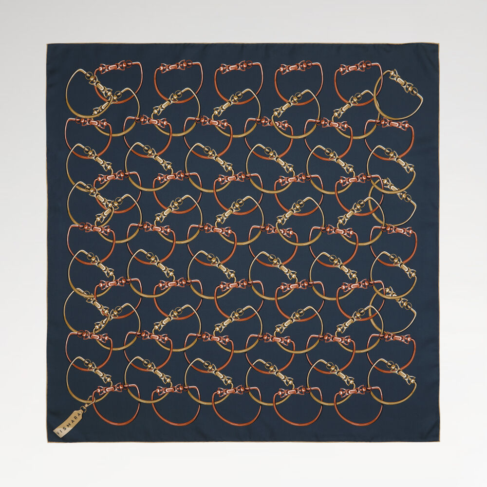 Petrol Blue Chain Pattern Twill Silk Square Scarf