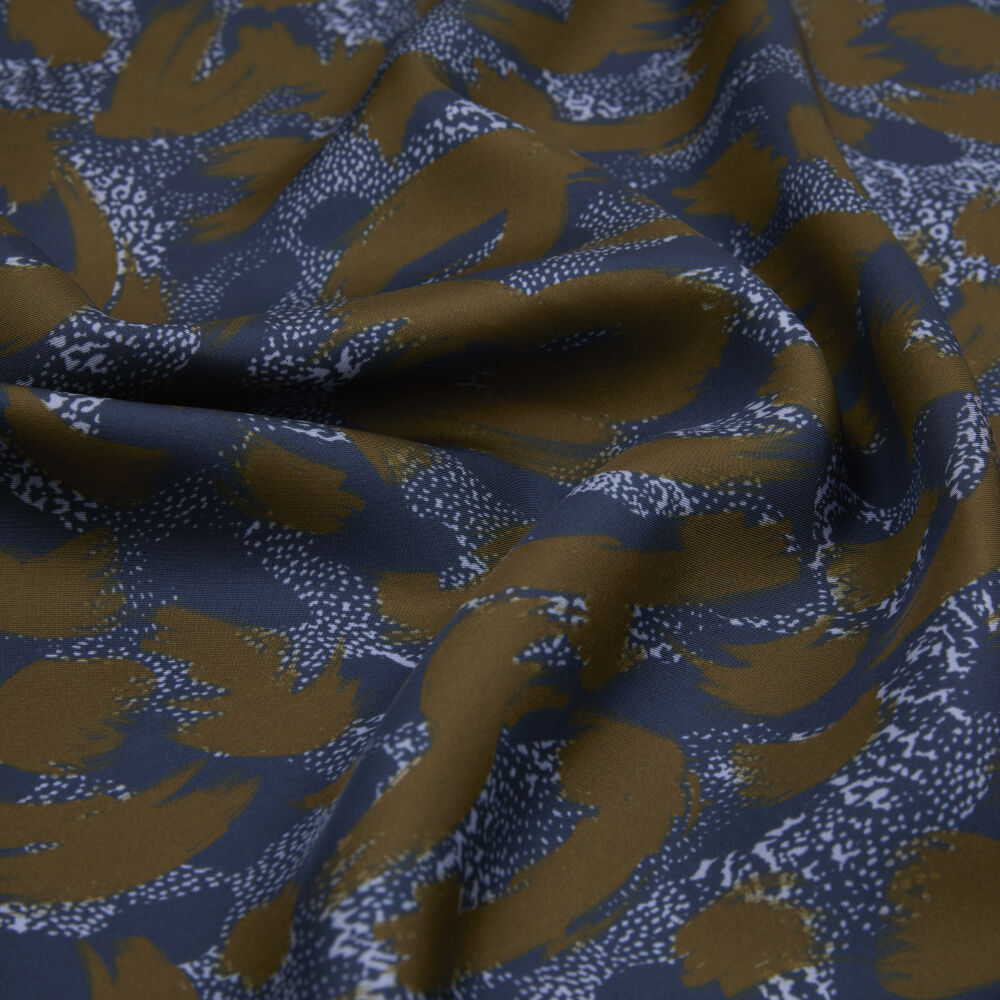 Petrol Leopar Desenli Twill İpek Eşarp - Vismara