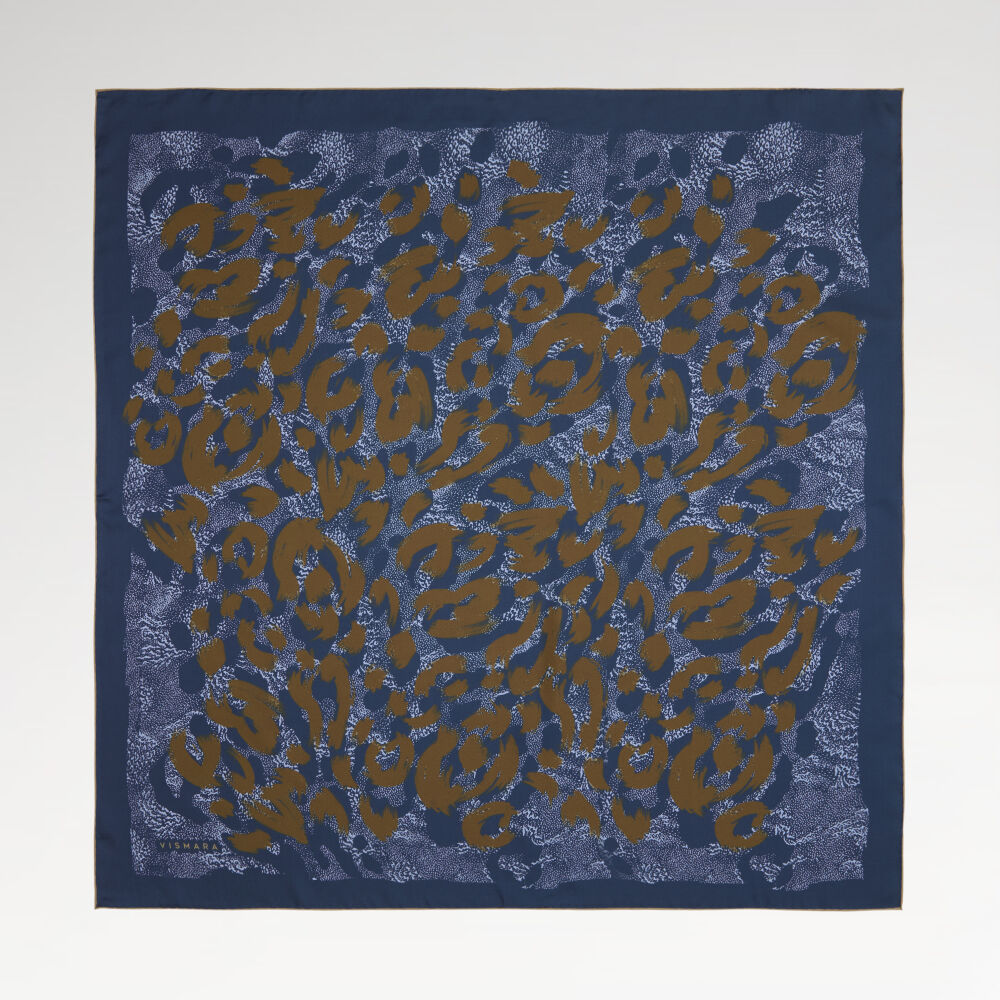Petrol Leopard Print Twill Silk Square Scarf