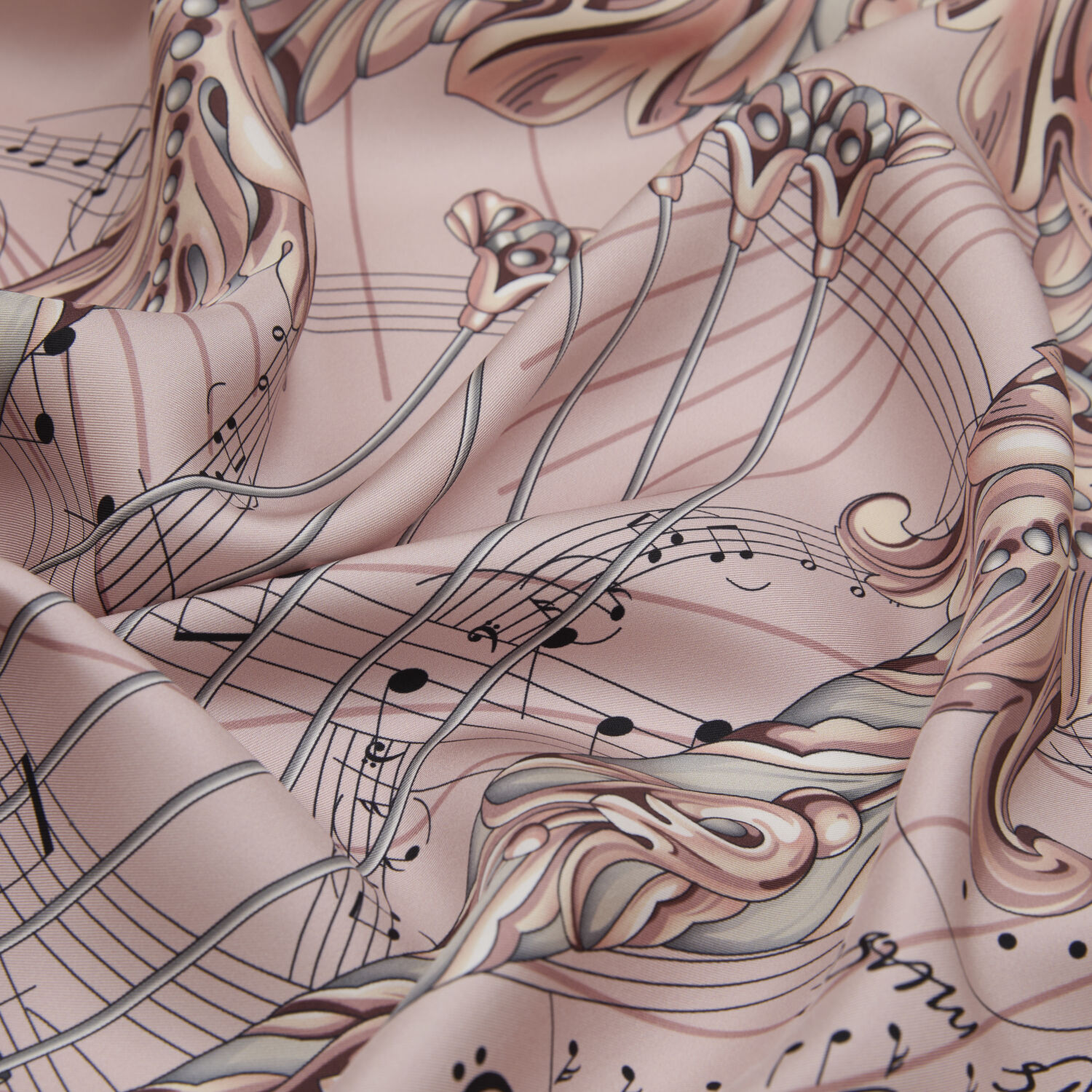 Pink Antique Lyre Pattern Twill Silk Square Scarf - 2