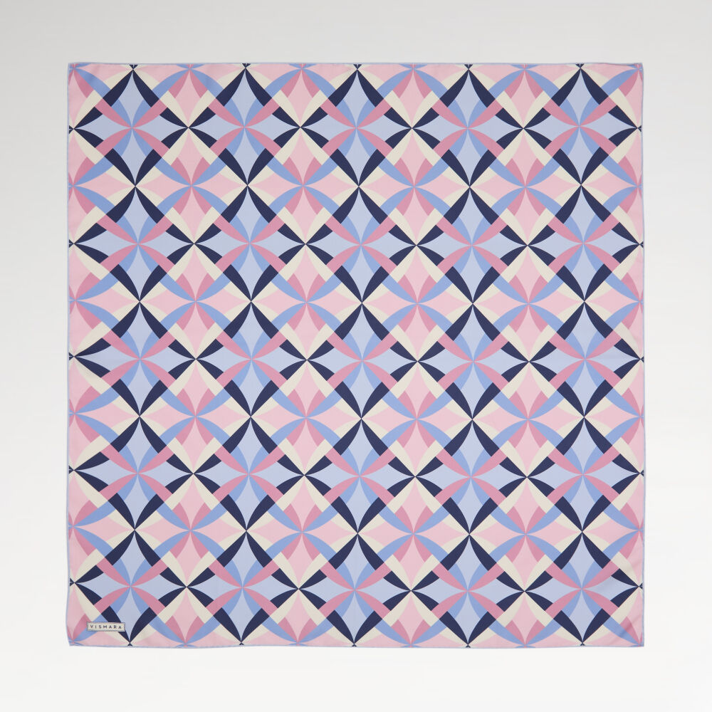 Pink Antique Mosaic Patterned Twill Silk Square Scarf