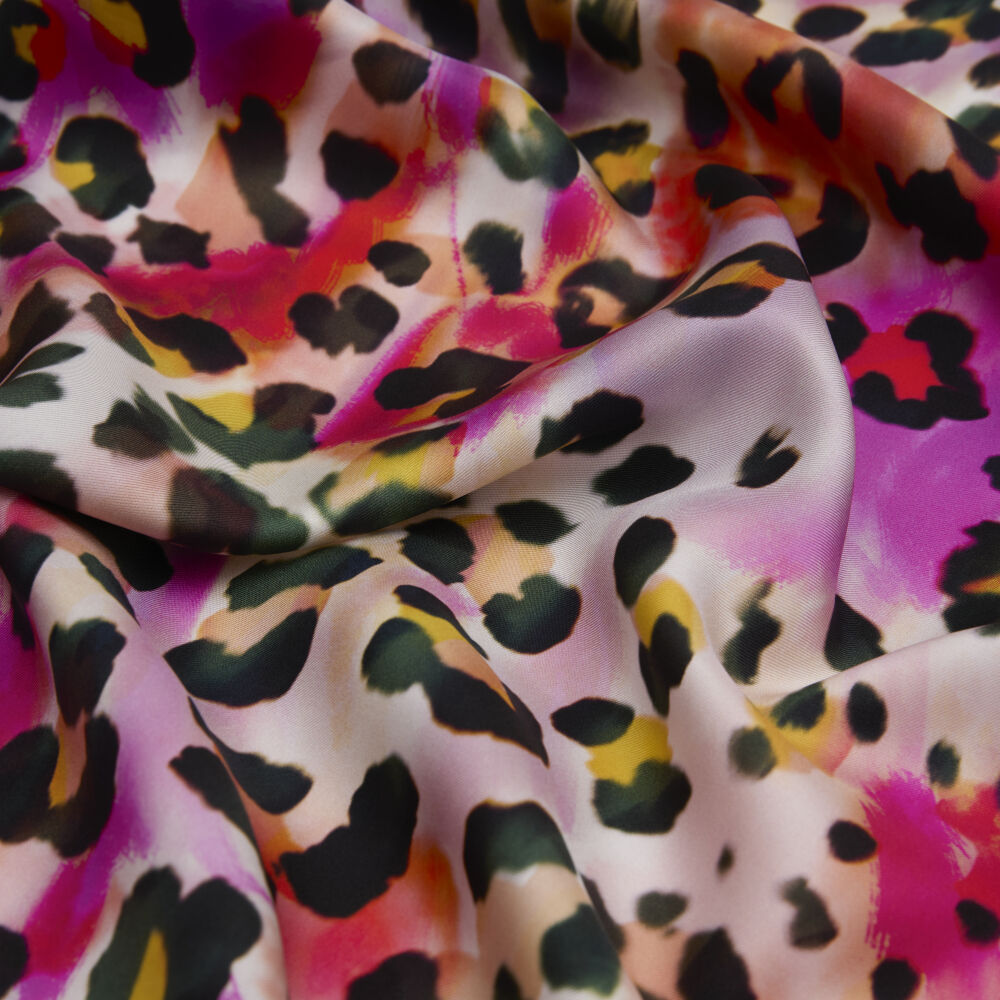 Pink Artistic Leopard Print Twill Silk Square Scarf - Vismara