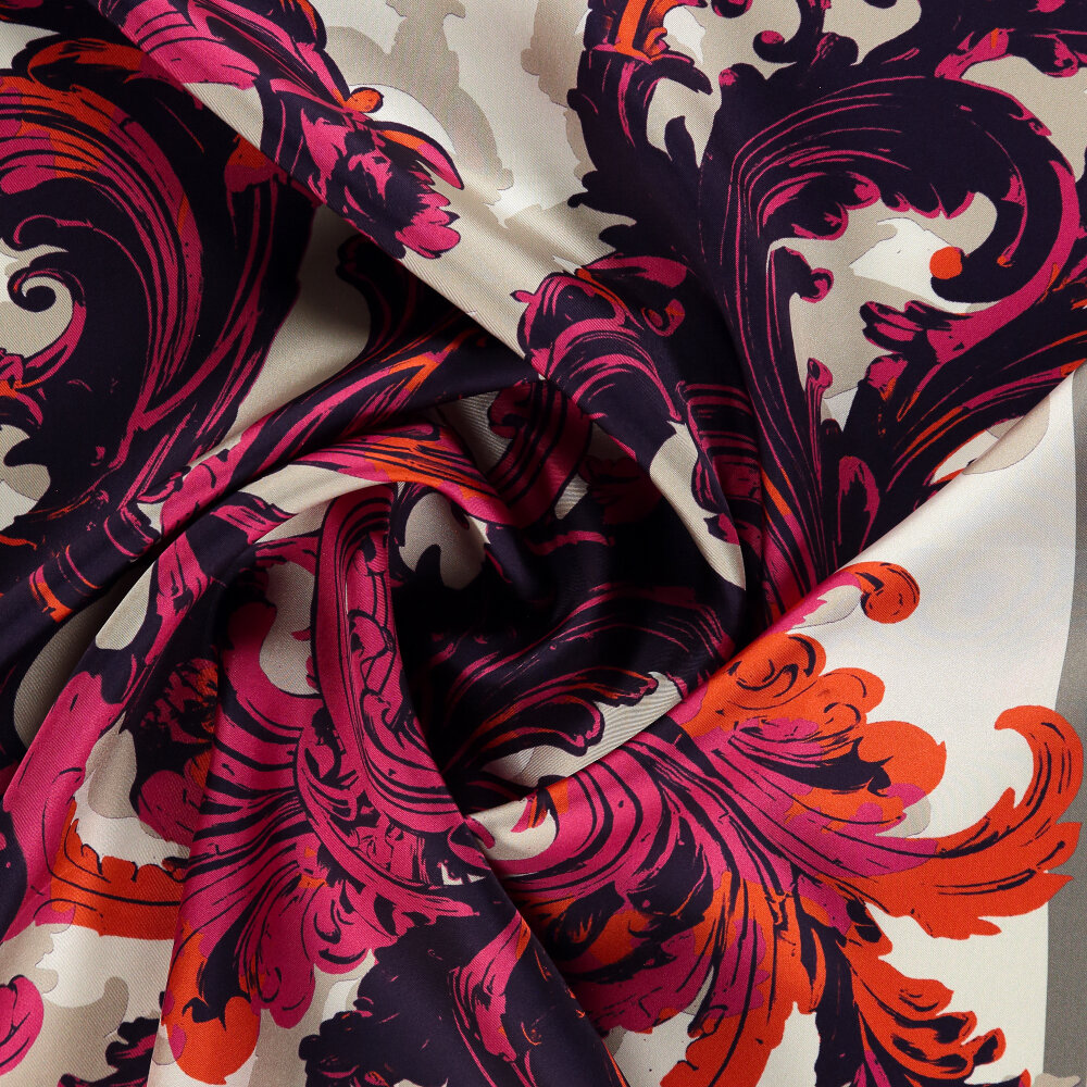 Pink Baroque Ivy Patterned Silk Square Scarf - 2