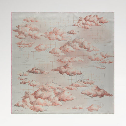 Pink Cloud Dance Patterned Silk Square Scarf