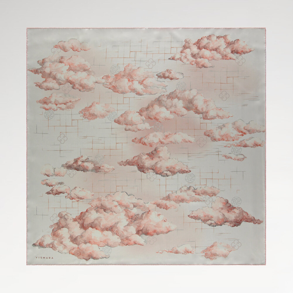 Pink Cloud Dance Patterned Silk Square Scarf - 1