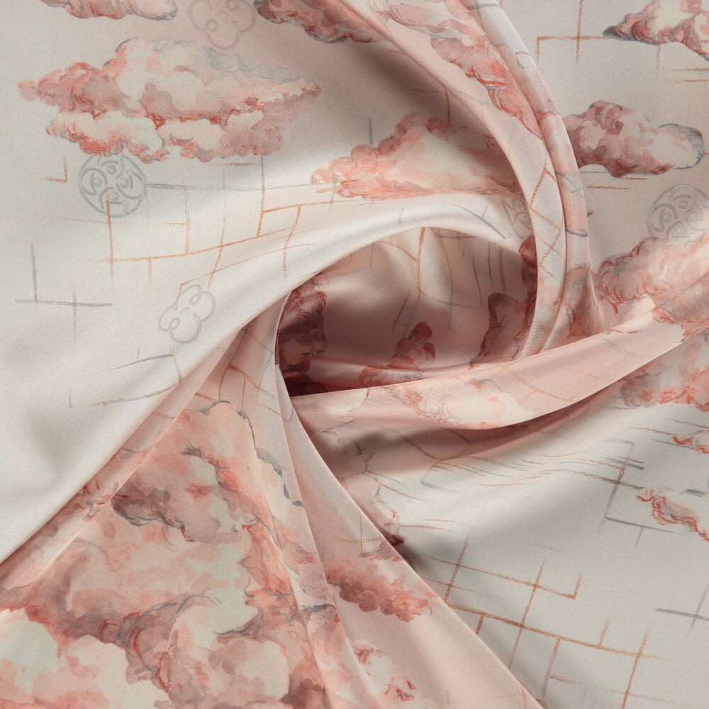 Pink Cloud Dance Patterned Silk Square Scarf - 2