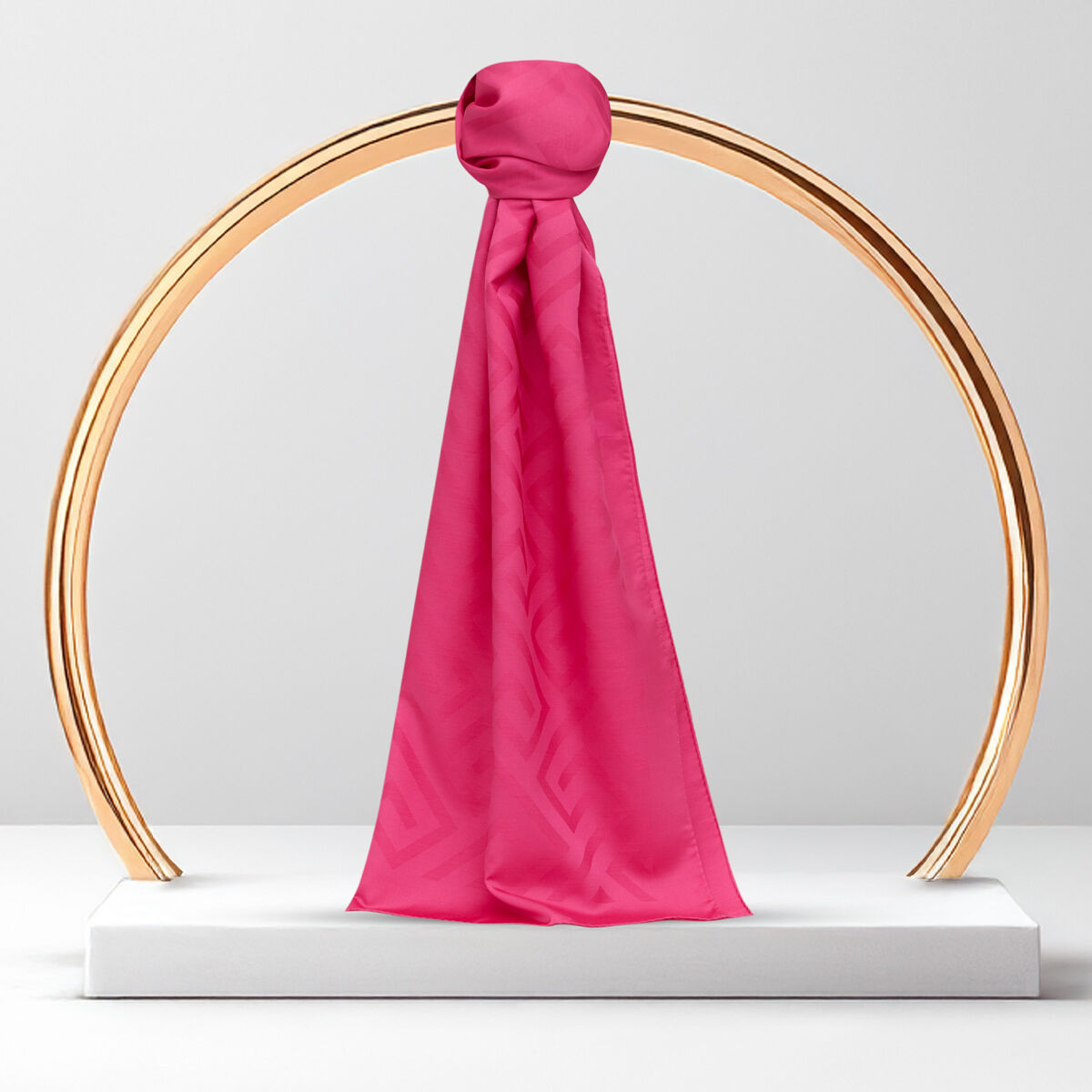 Pink G Pattern Jacquard Wool Silk Scarf - 1