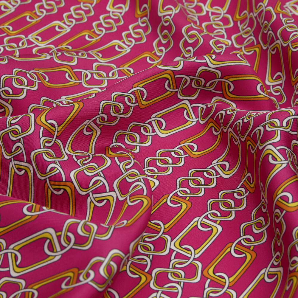 Pink Modern Chain Pattern Twill Silk Square Scarf - Vismara
