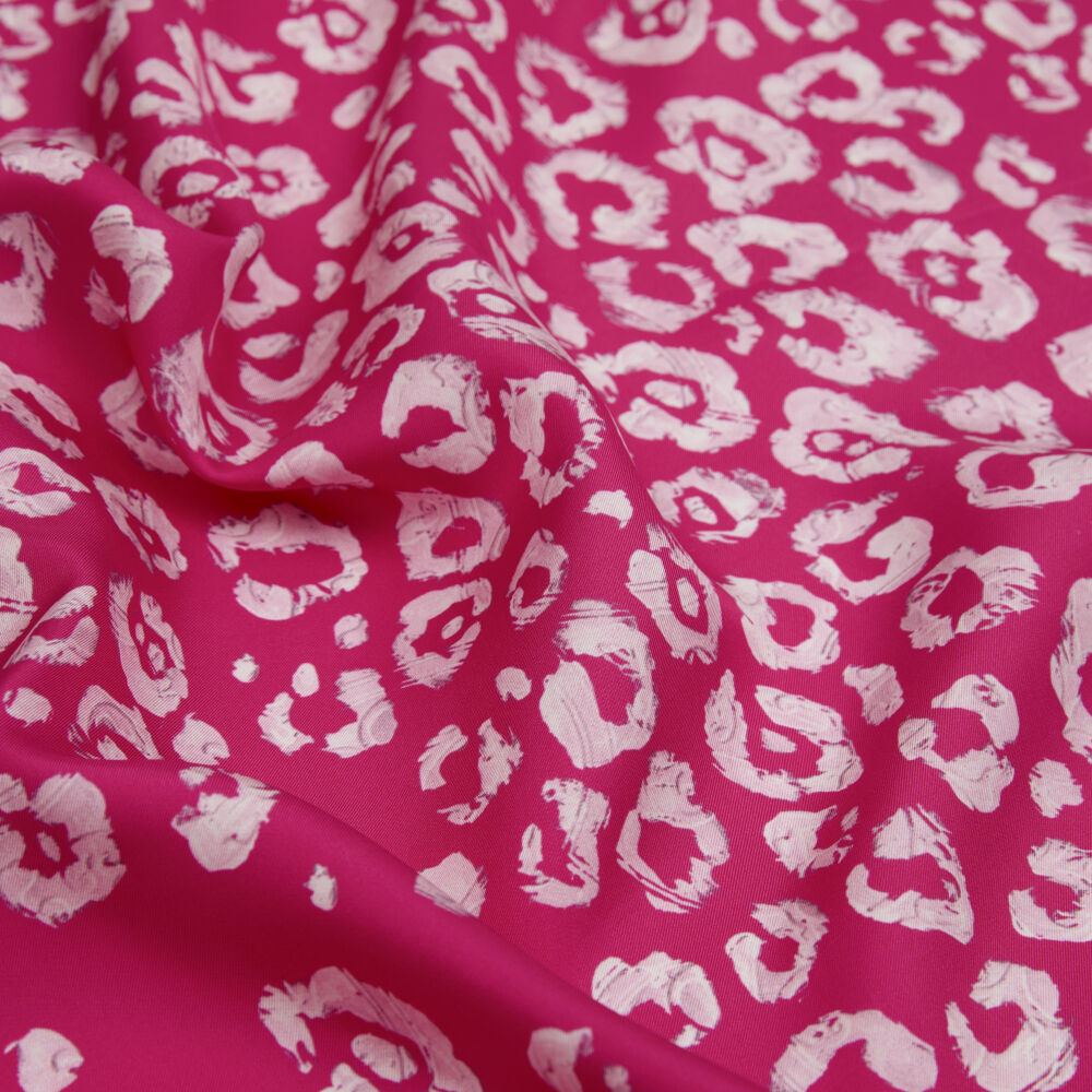 Pink Modern Leopard Texture Patterned Twill Silk Square Scarf - Vismara