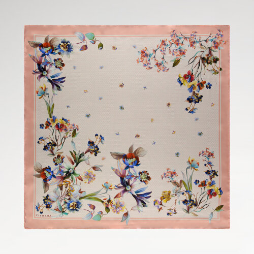 Pink Monogram Flower Garden Patterned Silk Square Scarf