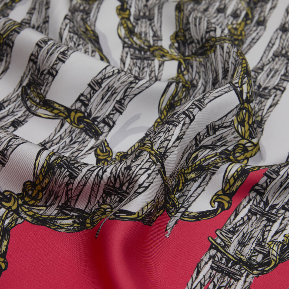 Pink Rope Pattern Twill Silk Square Scarf - Vismara